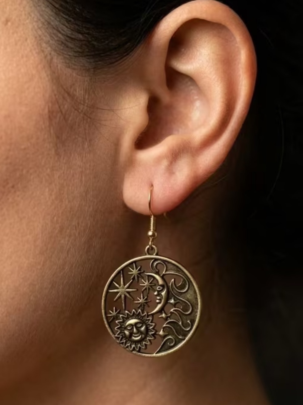 BG Gold Sun & Moon Dangle Earrings - Women Jewelry